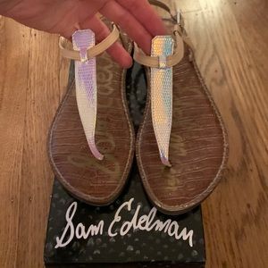 Sam Edelman sandals. Ankle straps are nude and front is chameleon pink shades